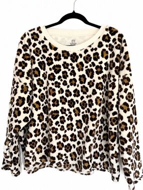 Aerie XXL Leopard Print Plush Fleece Pullover Sweatshirt Soft Cozy Blanket Feel